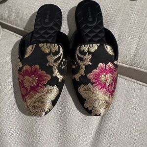 Birdie Phoebe Elegant Black and Gold Embroidered Women's Shoes